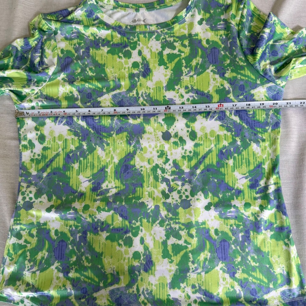 Silver Bait Women's L Performance Fishing Shirt Green Purple Splash Zip Pocket - Picture 6 of 8